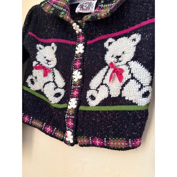Vintage Heartworks Teddy Bear Cardigan Child Small USA Knit Kids 90s - Picture 3 of 7